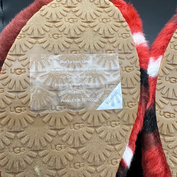 UGG Fluff Yeah Slide Red Tartan Plaid Plush Strap Back Slippers Sandals US 4 - Picture 7 of 11